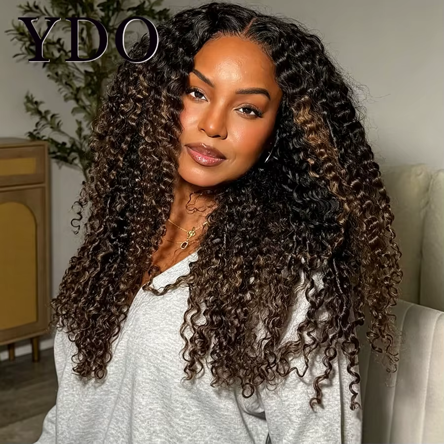 Extensions de cheveux vierges bouclés blonds birmans 1b/30 avec closure HD invisible 2x6 et raie profonde