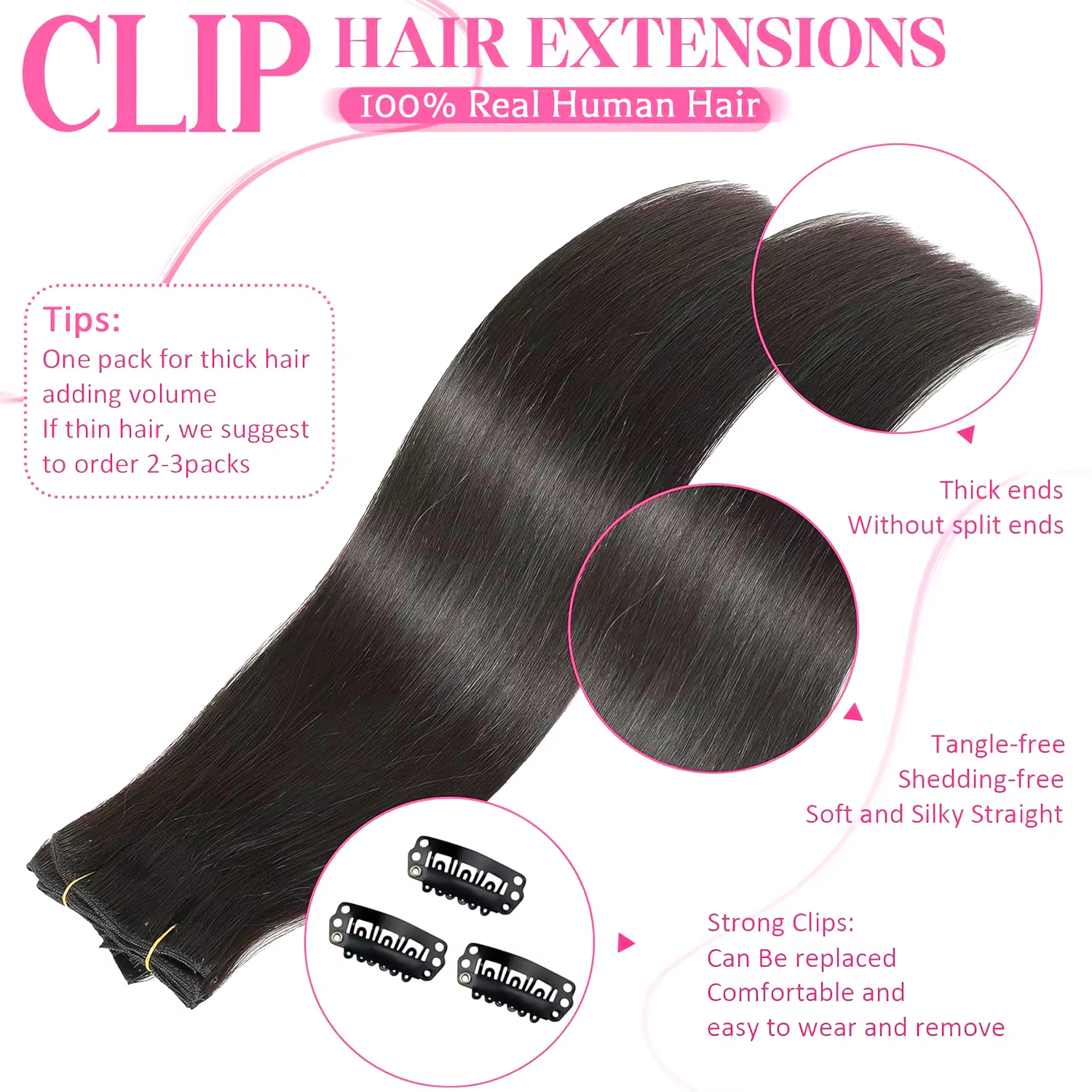 Clip dans l'extension de cheveux droite vrais