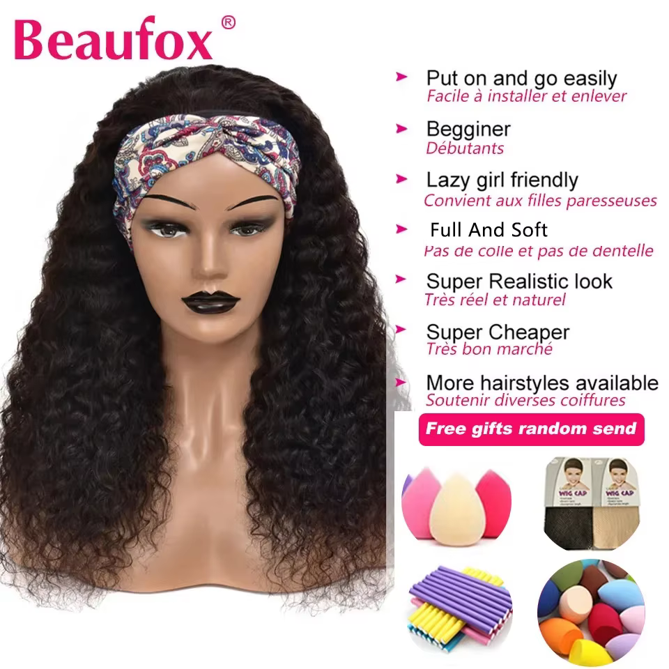 Beaufox vague d'eau bandeau perruque perruques de cheveux humains pour les femmes noires écharpe brésilienne faite à la