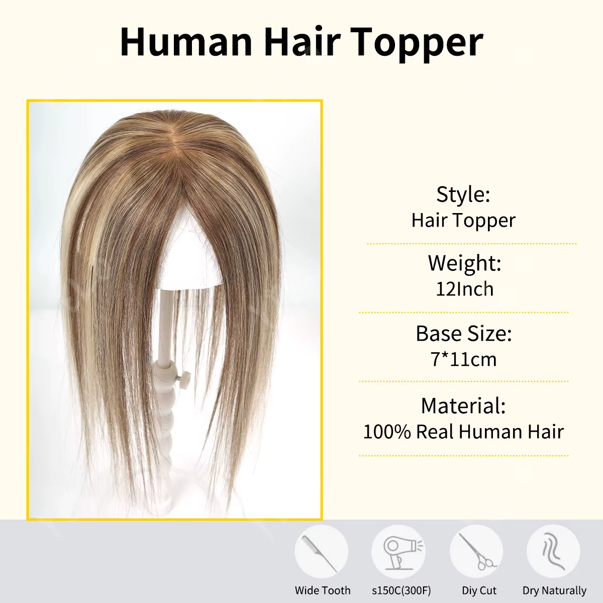 Topper de cheveux humains lisses blonds Ombré Balayage 7x11cm avec base en PU injecté
