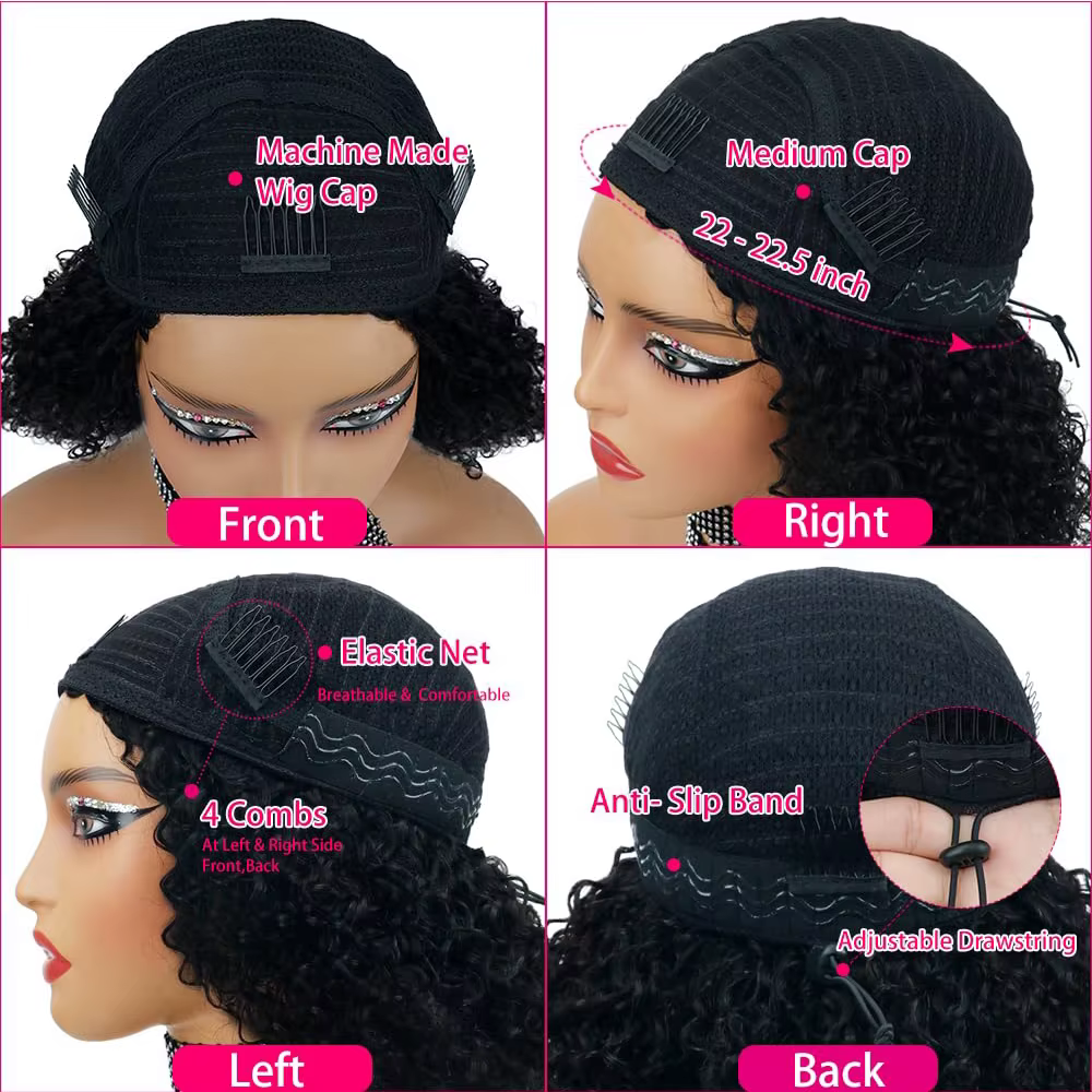 Demi-perruque cheveux humains crépus bouclés sans colle perruque