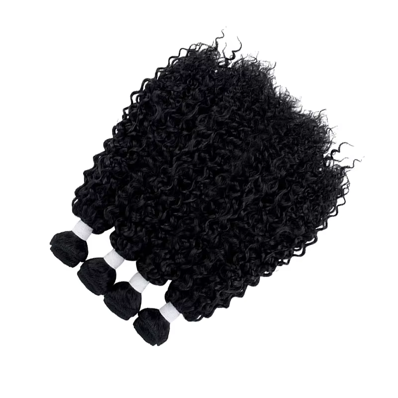 Lot de 4 mèches de cheveux synthétiques bouclés crépus avec closure 4x4
