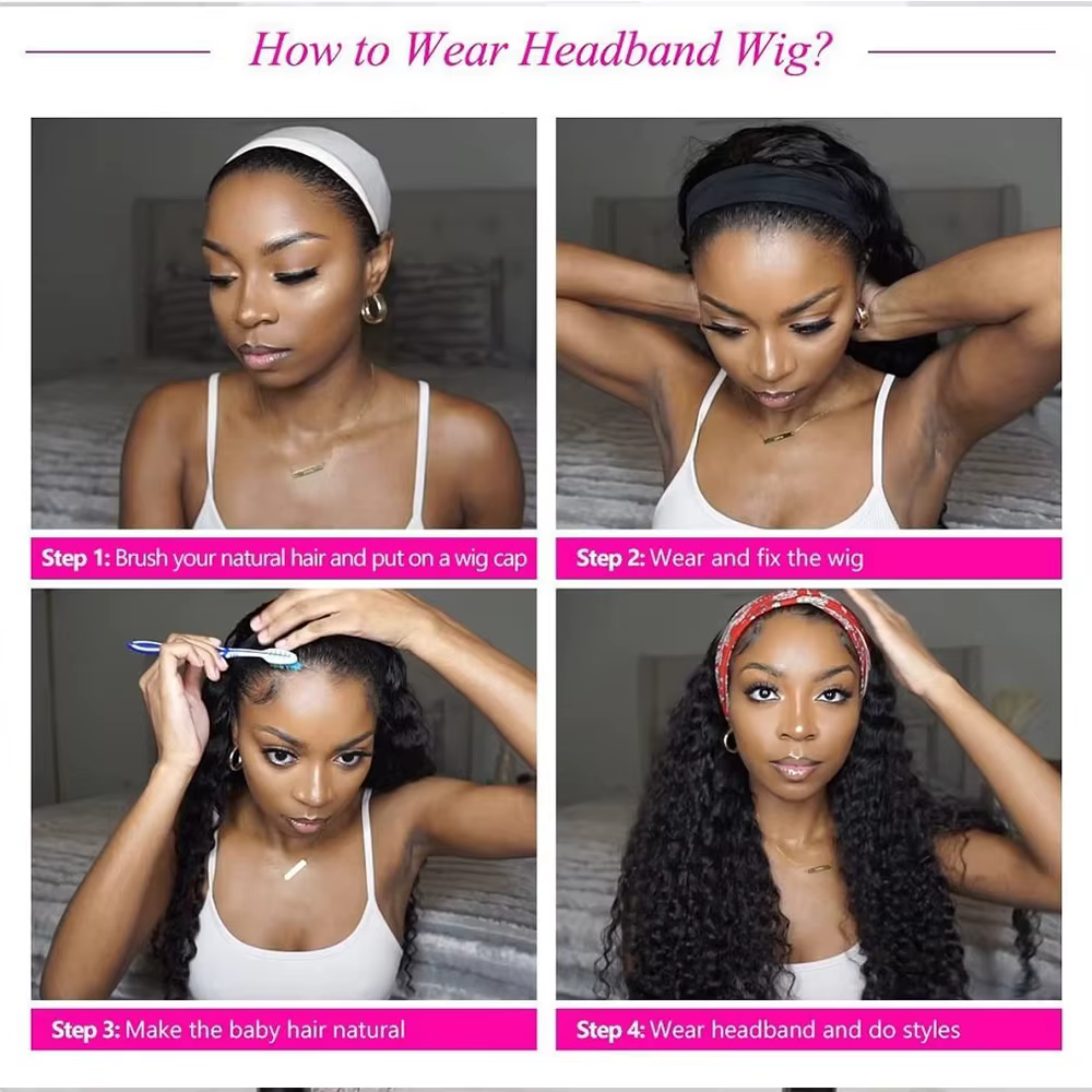 Crépus bouclés bandeau perruque cheveux humains pleine Machine faite 180% densité sans colle perruques