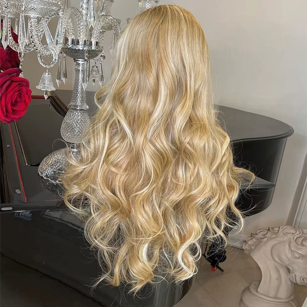 Perruque Lace Front Wig synthétique ondulée Blonde dorée