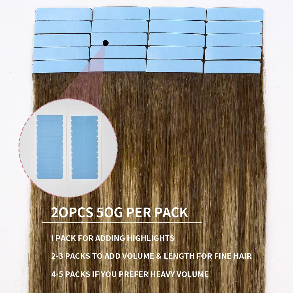 Extensions de cheveux naturels Balayage à bandes adhésives