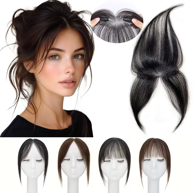 Frange de cheveux humains à clipser avec base en dentelle pour le front et les tempes