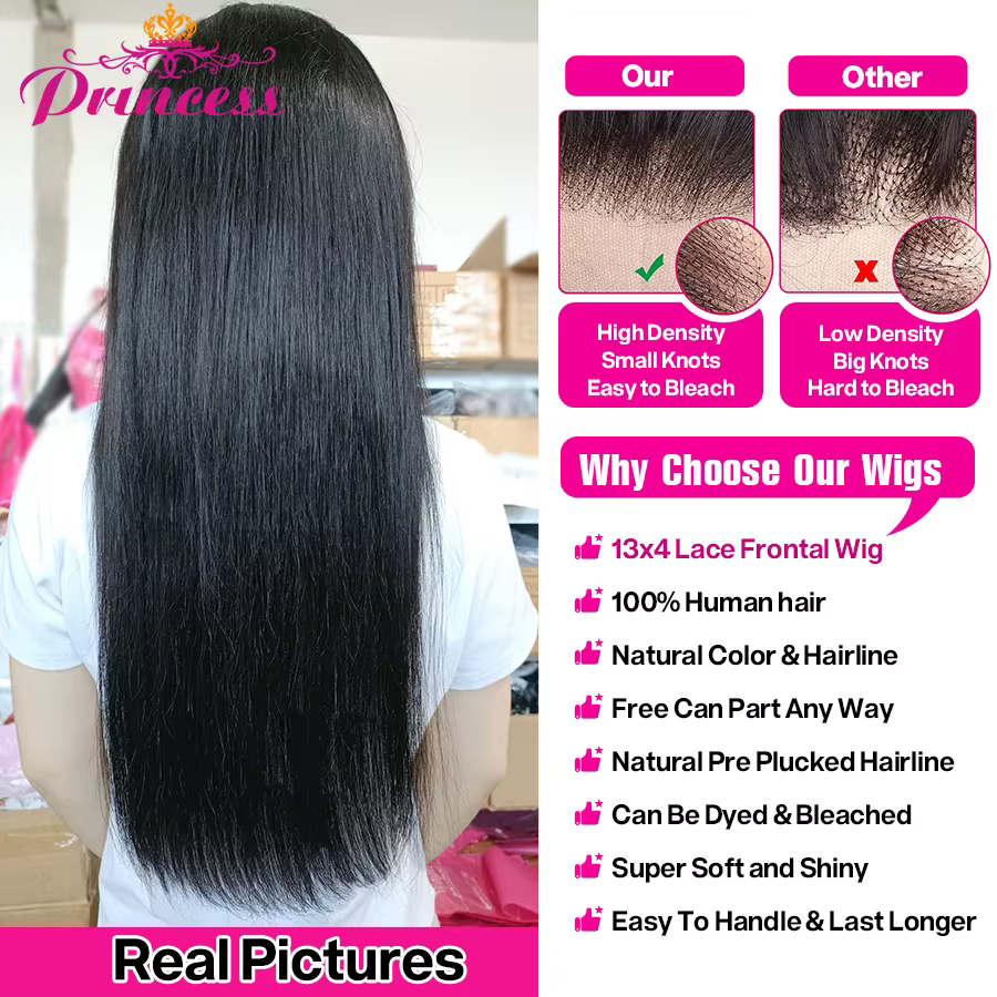 Princesse cheveux 13x6 13x4 HD dentelle frontale perruque pré-épilée sans colle