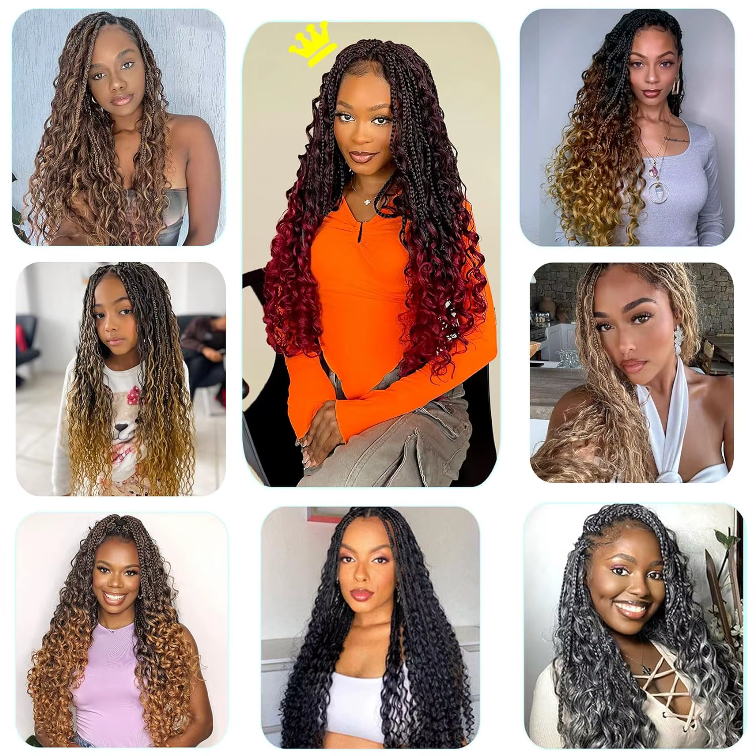 Boîte de déesse tresses cheveux au Crochet avec extrémités bouclées