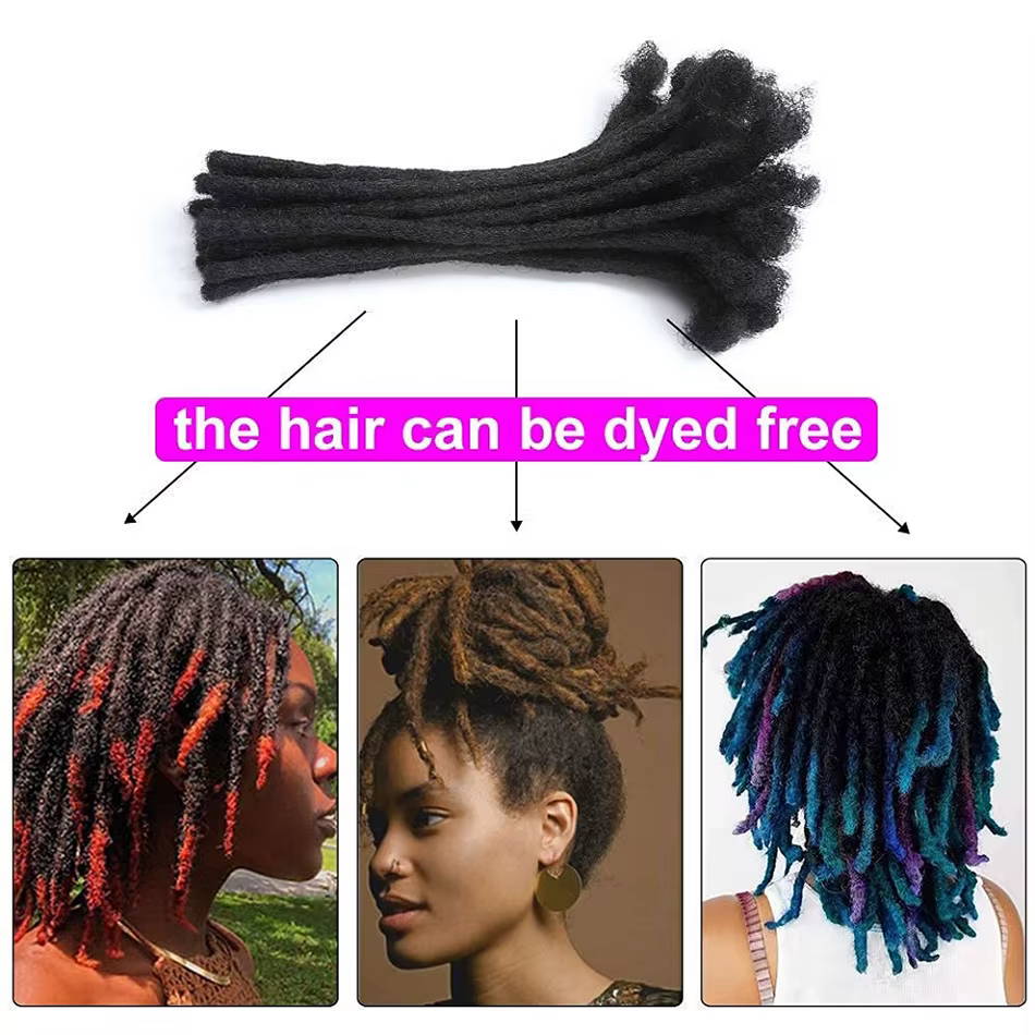 Extensions de Dreadlock vrais cheveux humains pour homme/femmes 0.4 cm de largeur Extensions Loc permanentes 60 brins 6-22 pouces Dreadlock brésilien