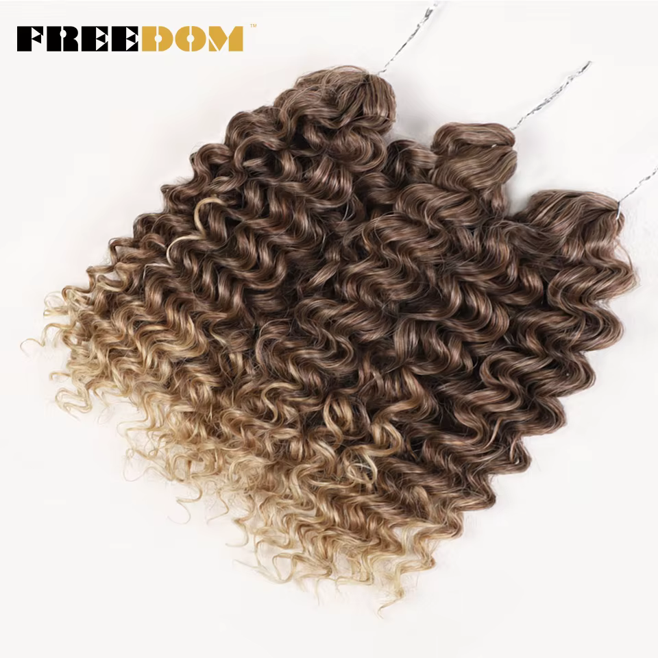 FREEDOM synthétique vague bouclée tressage Extensions de cheveux 12 pouces profond bouclés tresse