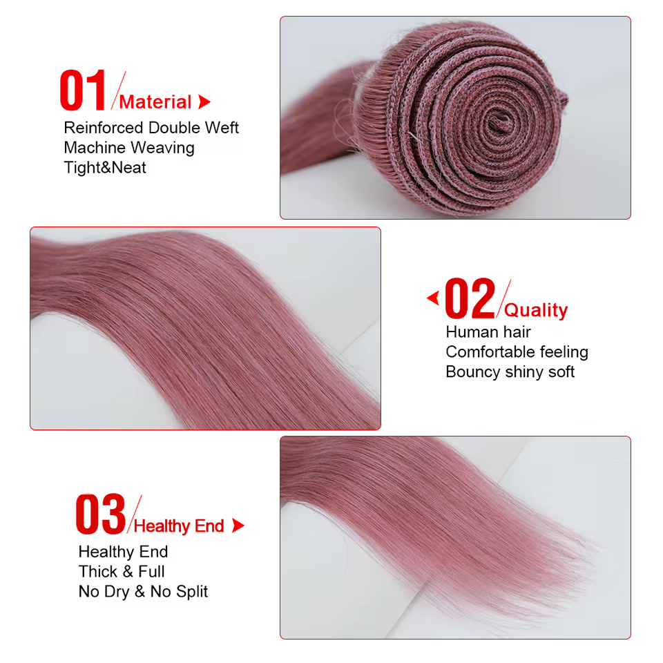Mèches Brésiliennes Naturelles Remy Lisses Rose