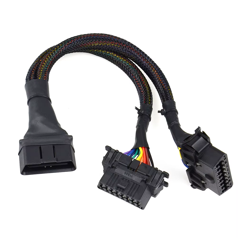 Câble d'extension coudé OBD2 mâle aux touristes femelle, 16 broches disponibles pour connecter 1 en 2, adaptateur d'extension OBD 2 Abrted