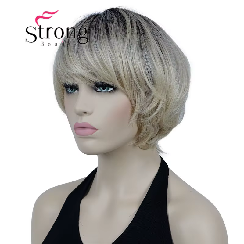 Perruques synthétiques ombré Blonde courte | Perruque coupe au carré style