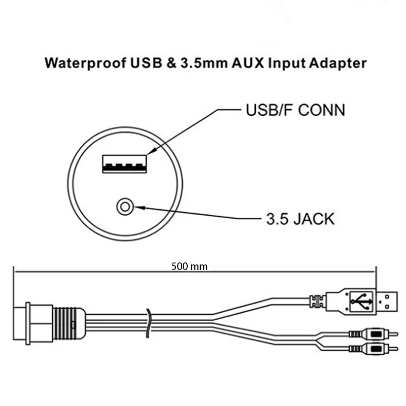 Câble USB universel étanche, Extension de Marine, câble Audio stéréo pour bateau, 3.5mm RCA AUX, Port d'interface UTV, ATV, Yacht, voiturette de Golf