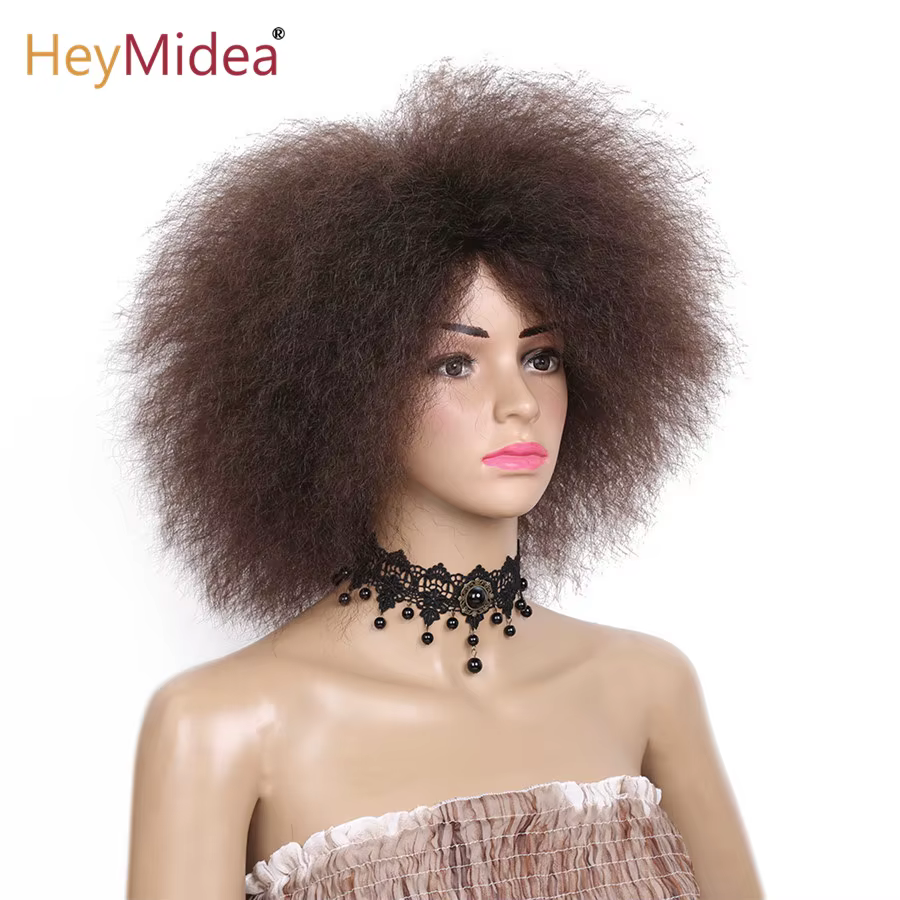 HeyMidea-Perruque Synthétique Courte et Bouclée pour Femme Noire