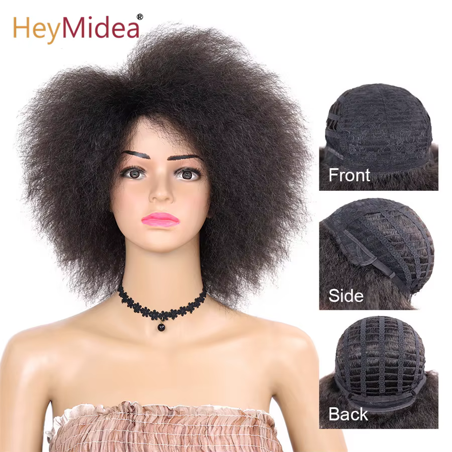 HeyMidea-Perruque Synthétique Courte et Bouclée pour Femme Noire