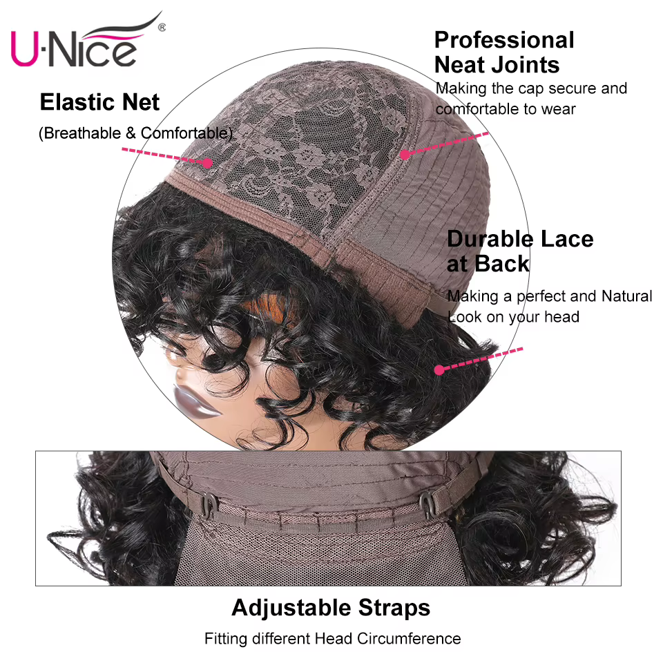 Unice Hair-Perruque brésilienne bouclée sans colle pour femme, cheveux naturels noirs, coupe pixie