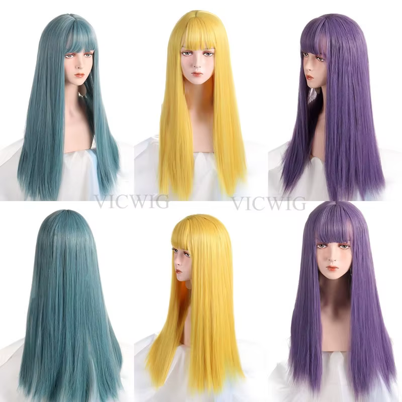 VICWIG – Perruque de cosplay longue avec frange