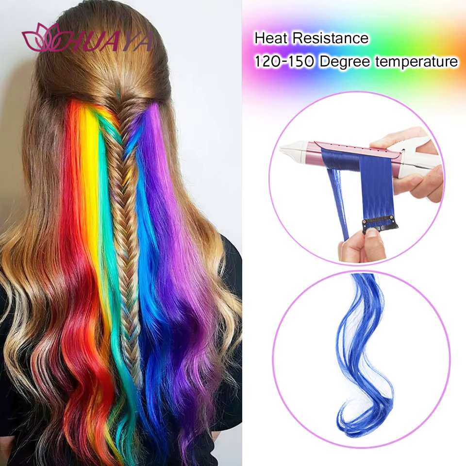 Extensions de Cheveux Synthétiques Longs et Lisses Colorés