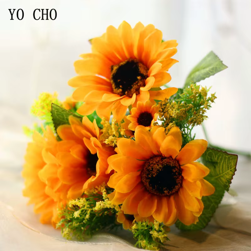 Grandes têtes de fleurs artificielles en soie, fausses tournesoles pour décoration de boîte de mariage, accessoires de scrapbooking faits à la main, fausses fleurs