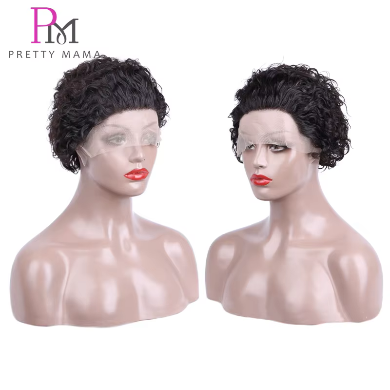 Perruque Bob Brésilienne Naturelle Remy, Cheveux Courts Bouclés, Coupe Pixie, Pre-Plucked, Water Wave, Bon Marché, pour Femme