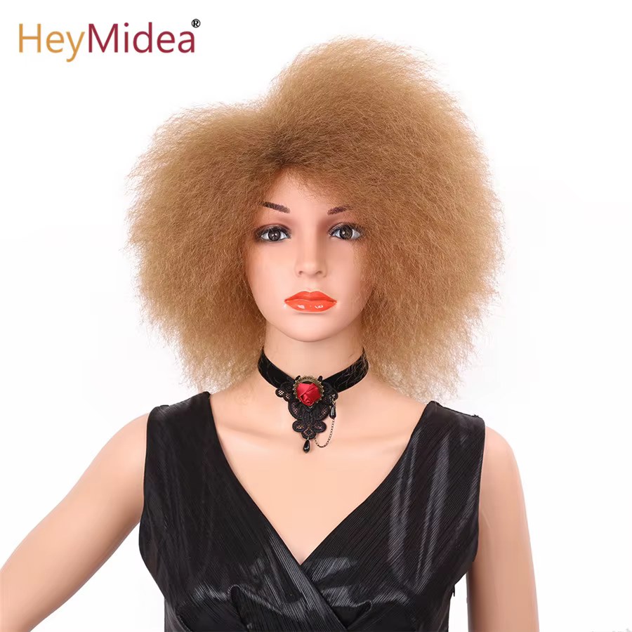 HeyMidea-Perruque Synthétique Courte et Bouclée pour Femme Noire