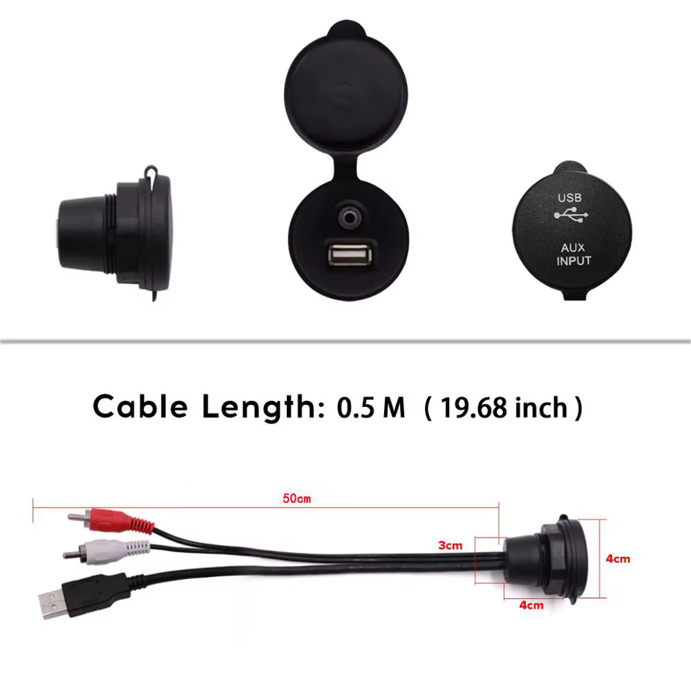 Câble USB universel étanche, Extension de Marine, câble Audio stéréo pour bateau, 3.5mm RCA AUX, Port d'interface UTV, ATV, Yacht, voiturette de Golf