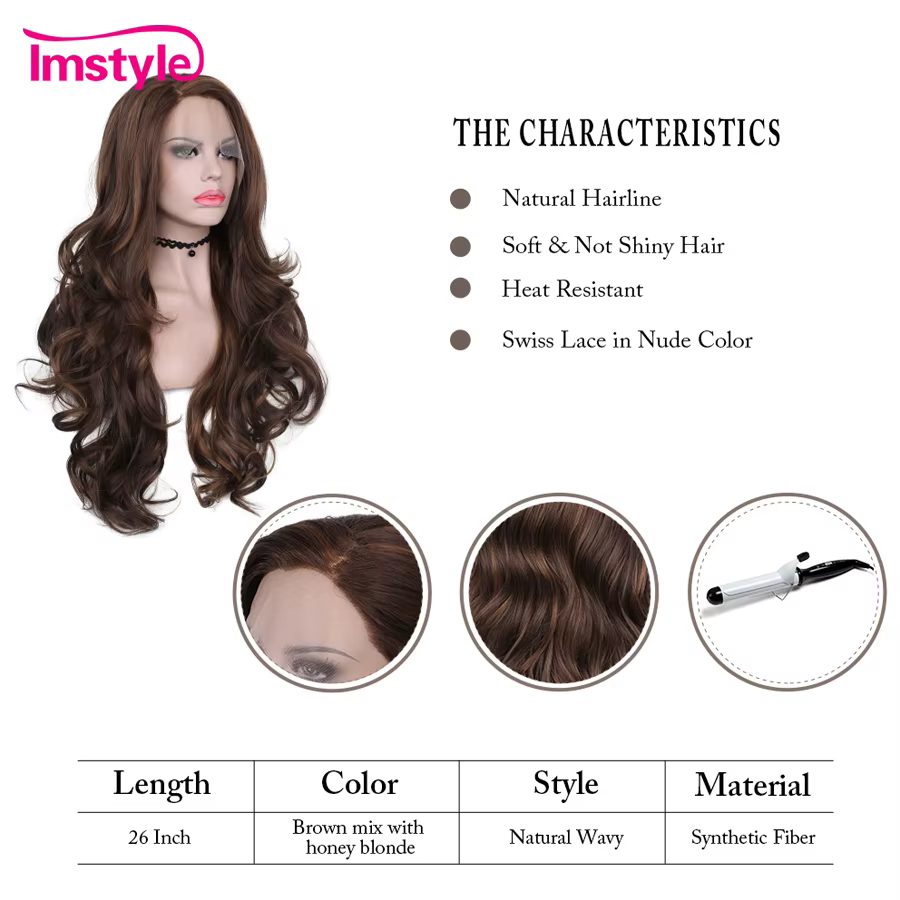 Imstyle – perruque Lace Front Wig synthétique marron pour femmes