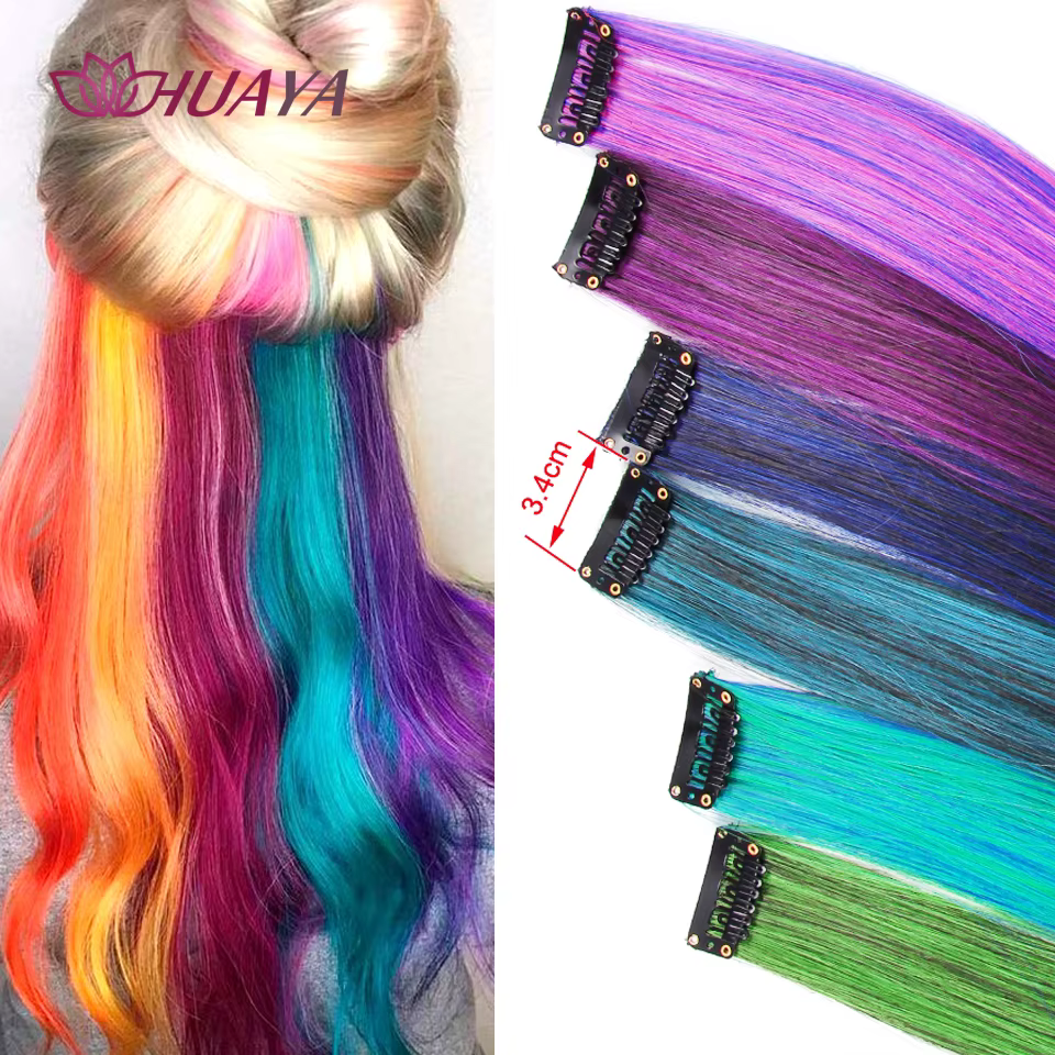 Extensions de Cheveux Synthétiques Longs et Lisses Colorés