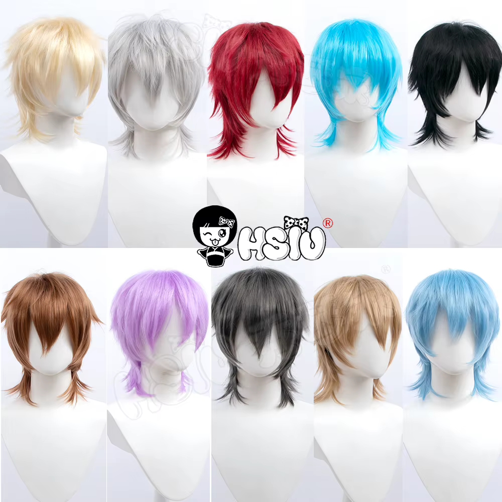 Perruque courte style fluffy, 22 couleurs, « HSIU », noir, blanc, violet, bleu, rouge, perruque de fête, cosplay, perruque synthétique en fibre