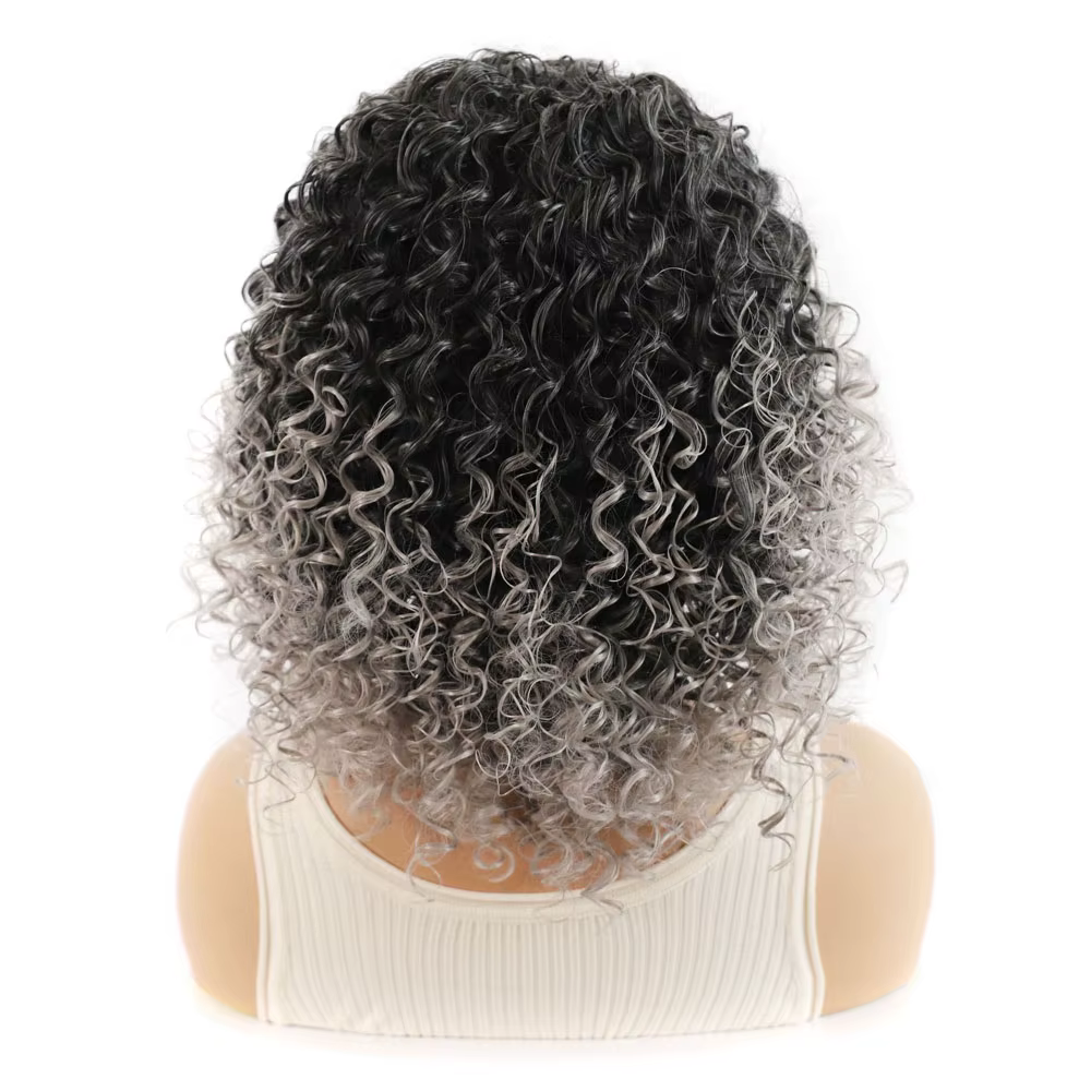 Jeedou perruque de cheveux courts bouclés avec frange perruques pour femmes noir gris mélange couleur coiffure moelleuse
