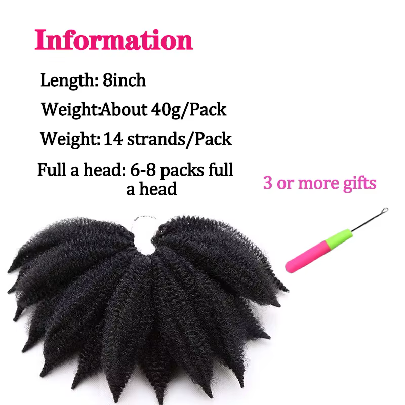 Marley tresses cheveux synthétiques 8 pouces doux Afro crépus torsion Crochet tresse Extensions