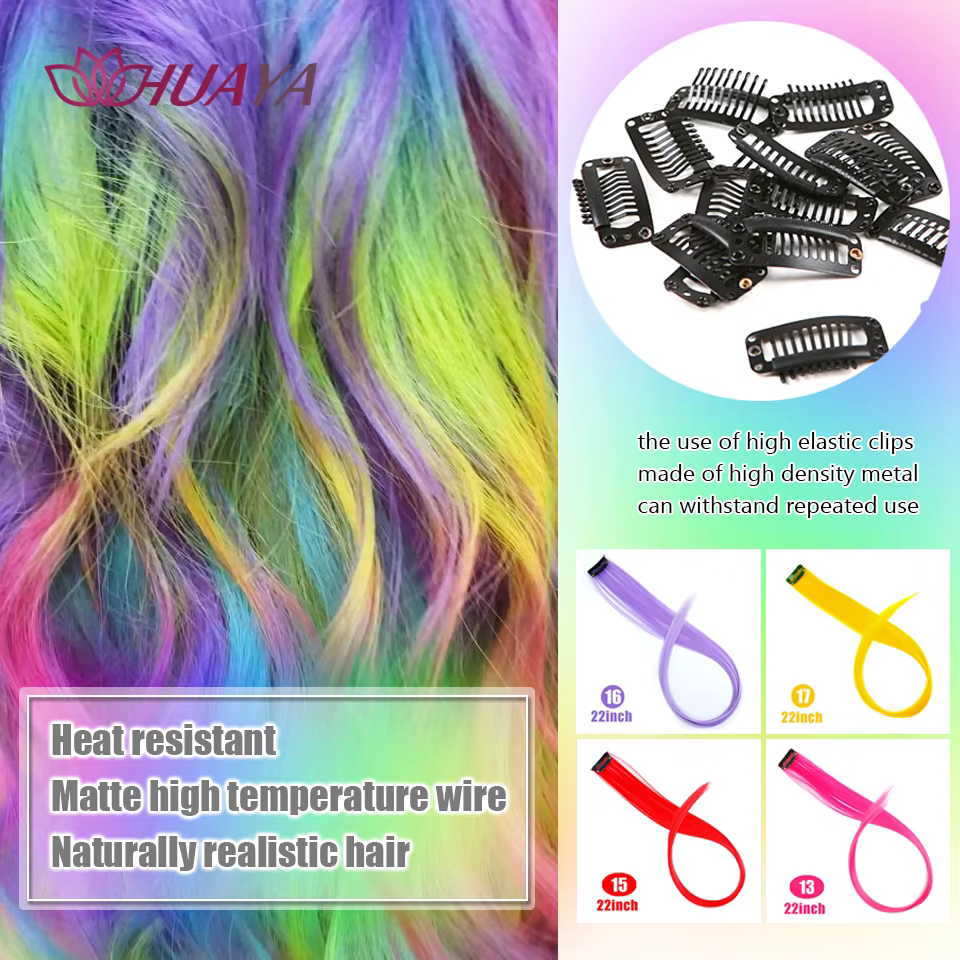Extensions de Cheveux Synthétiques Longs et Lisses Colorés