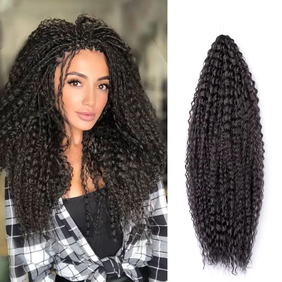 Tresses brésiliennes synthétiques bouclées Extension de tressage doux 20-28 pouces Afro Crochet cheveux longue vague