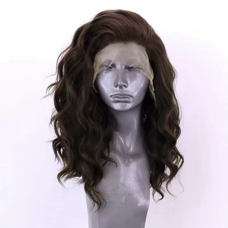 AIMEYA – perruque Lace Front wig synthétique ondulée brune