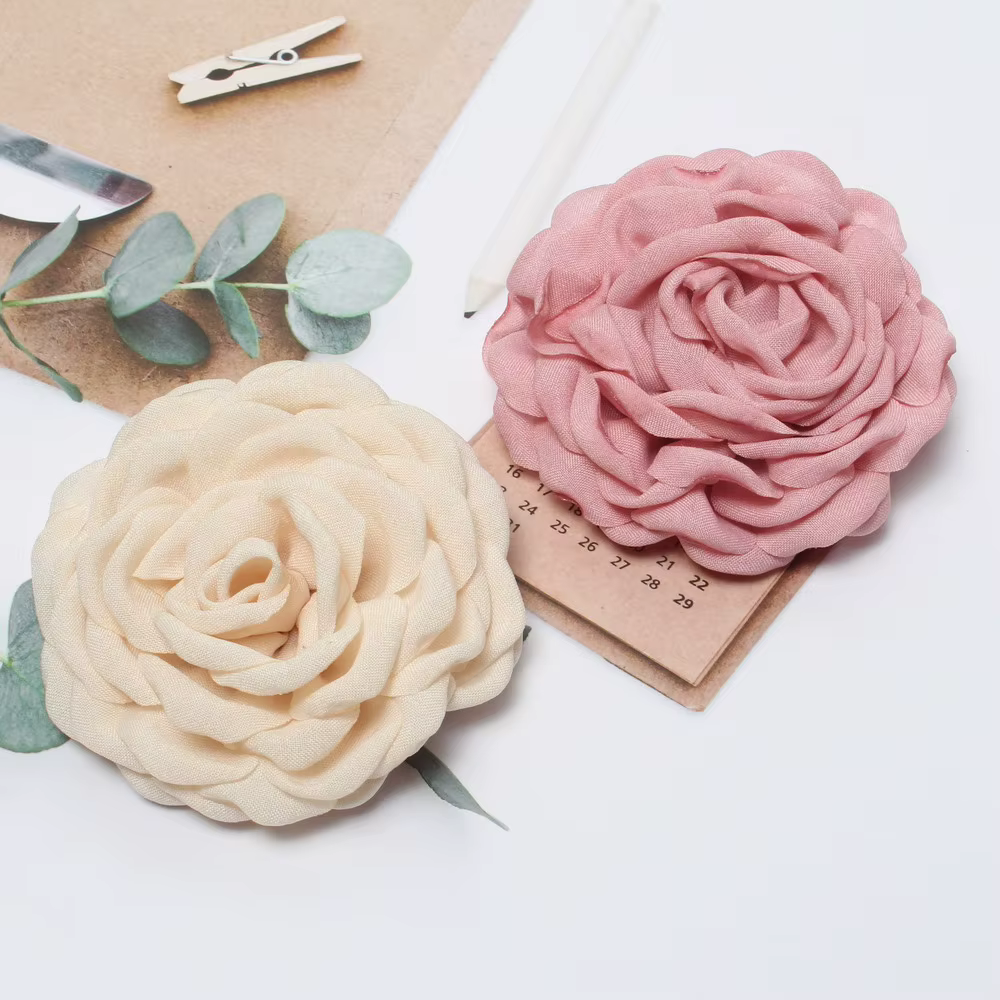 Pinces à cheveux en tissu à fleurs roses pour femmes et filles
