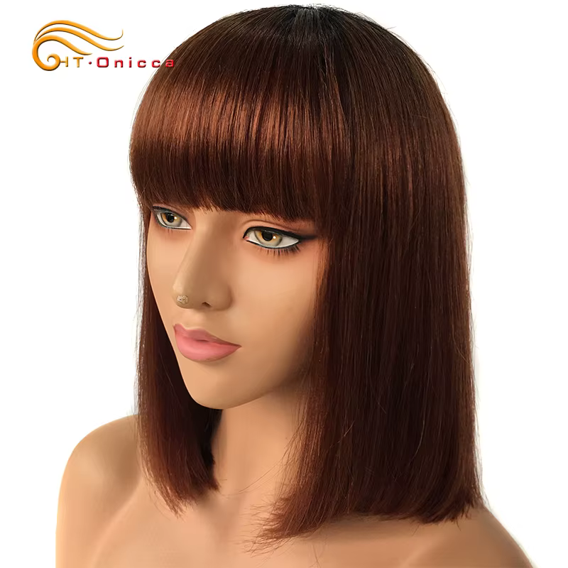 Perruque rouge avec frange de cheveux humains