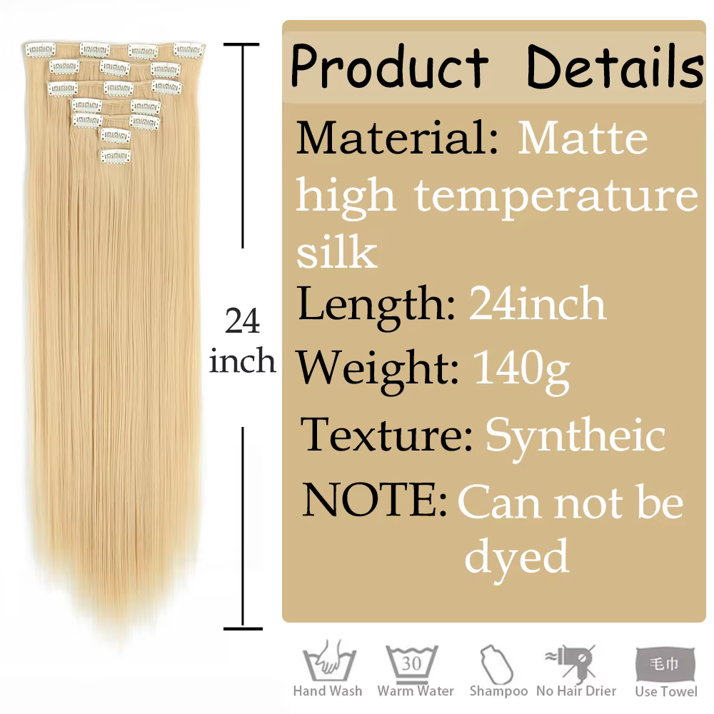 Extensions de Cheveux Synthétiques Longs et Lisses