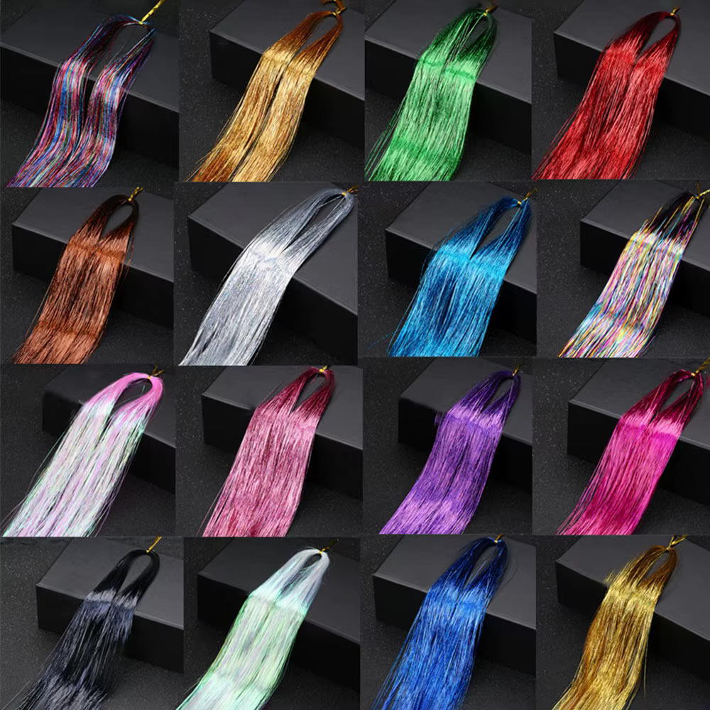 Hip-Hop coloré Bling Extension de cheveux accessoires Laser or brillant fil métallique Extensions