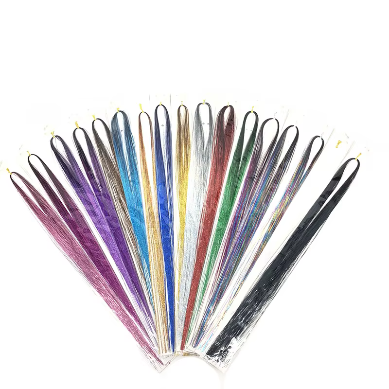 150 mèches de tinsel coloré scintillant pour extensions de cheveux
