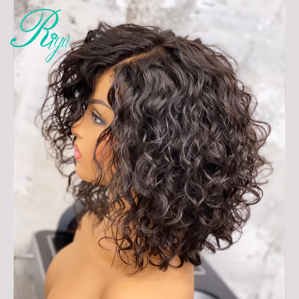 4X4 fermeture dentelle perruque Pixie court bouclés Bob coupe émoussée