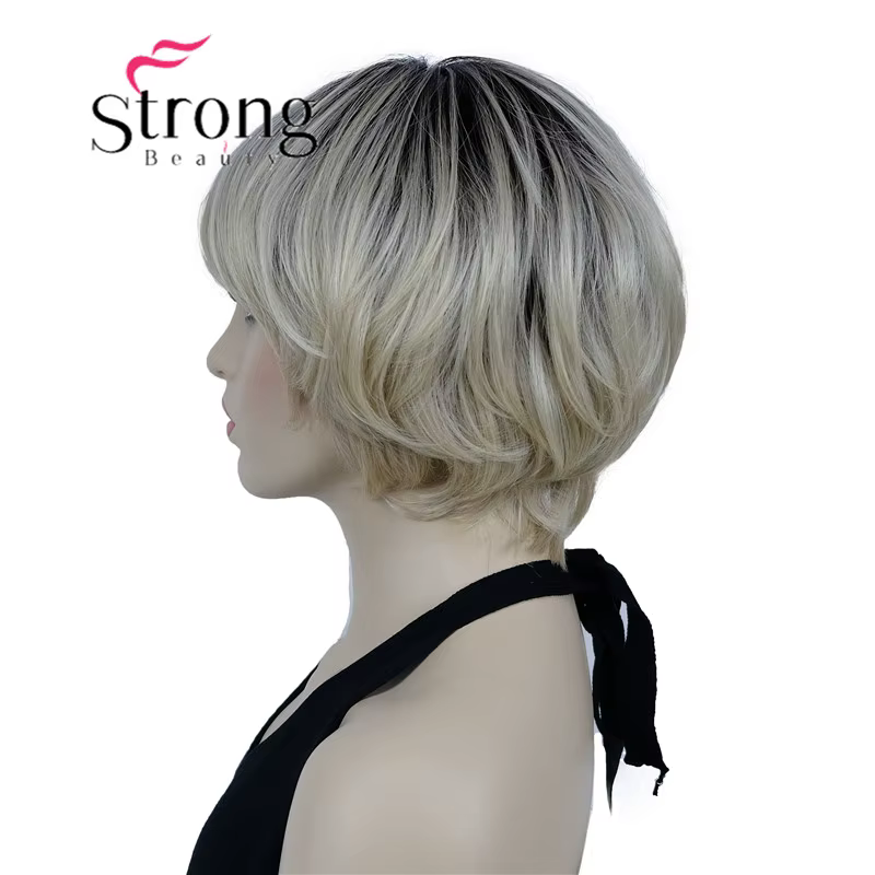 Perruques synthétiques ombré Blonde courte | Perruque coupe au carré style