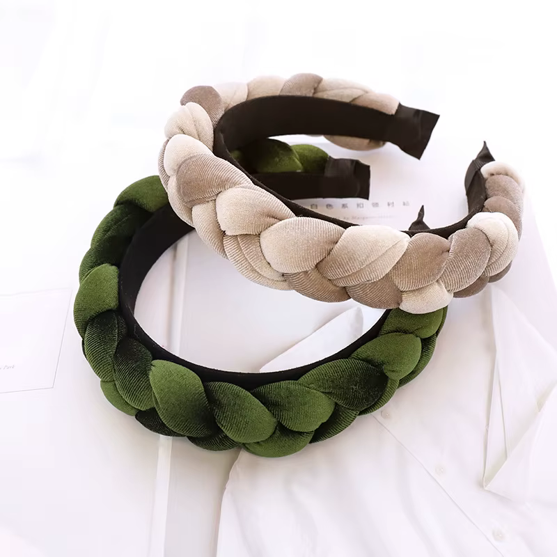 Bandeau tressé en velours pour femmes et filles, accessoires de cheveux