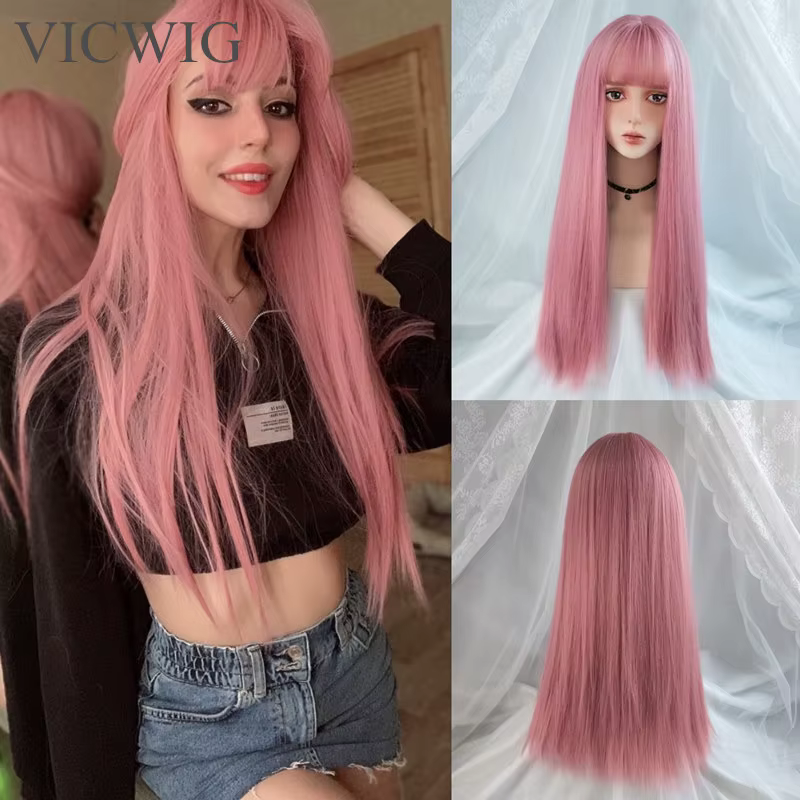 VICWIG – Perruque de cosplay longue avec frange