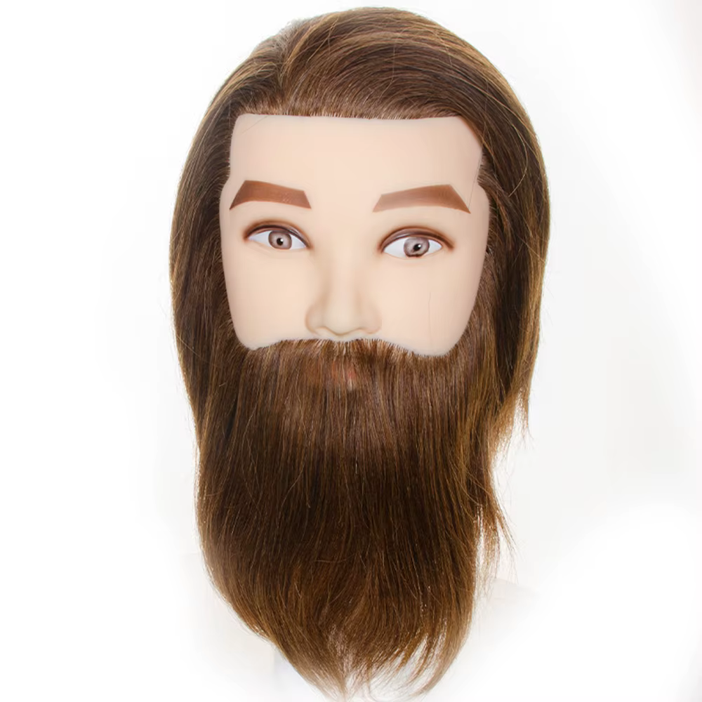 100% mâle réel cheveux humains Mannequin pratique formation tête avec barbe pour couper coiffure