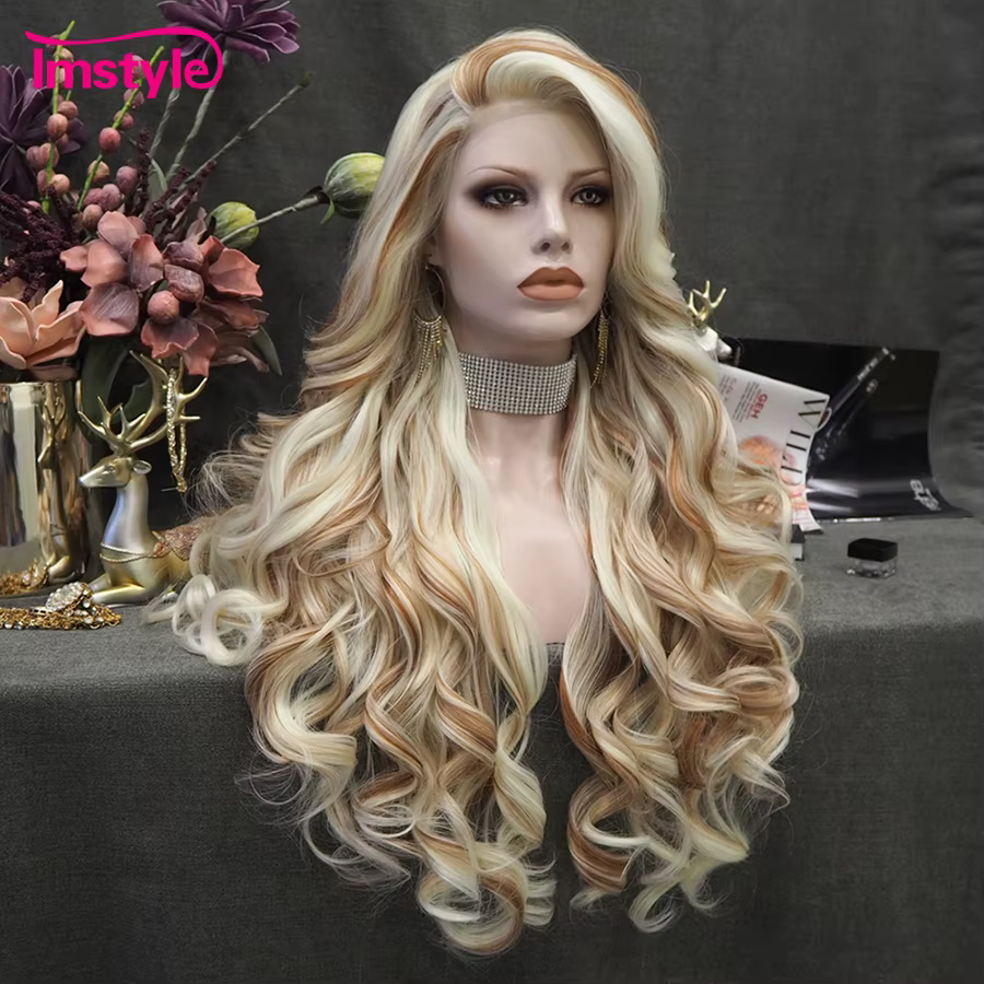 Imstyle-Perruque Lace Front Wig Synthétique Longue et Ondulée pour Femme