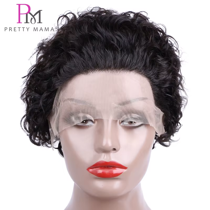 Perruque Bob Brésilienne Naturelle Remy, Cheveux Courts Bouclés, Coupe Pixie, Pre-Plucked, Water Wave, Bon Marché, pour Femme