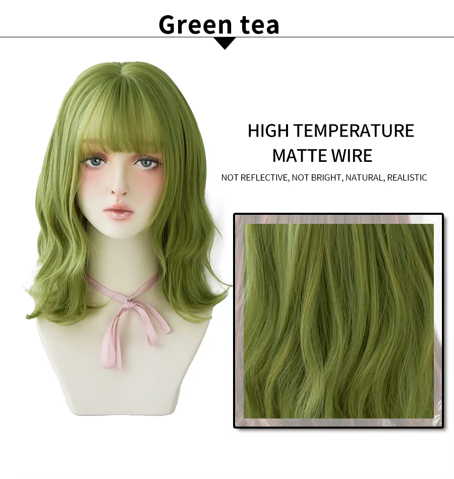 7JHH perruques vert Olive vague profonde perruque avec frange pour les femmes fête délicate Cosplay résistant à la