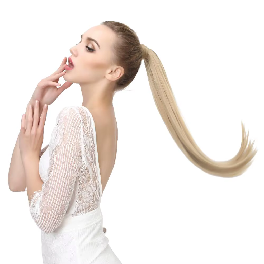 Clip synthétique en queue de cheval Extension de cheveux perruque droite crépus bouclés longue enrouler autour de fausse