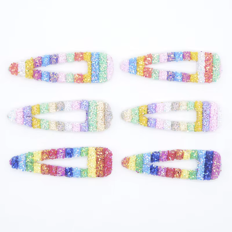 Lot de 6 pinces à cheveux en forme de goutte d'eau avec paillettes arc-en-ciel de 8 cm pour la fabrication de coiffes